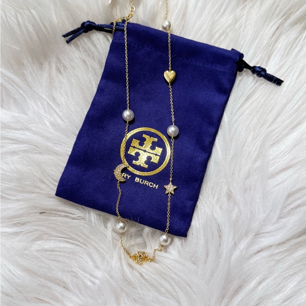 Tory Burch Gold Necklace with Pearls and Charms